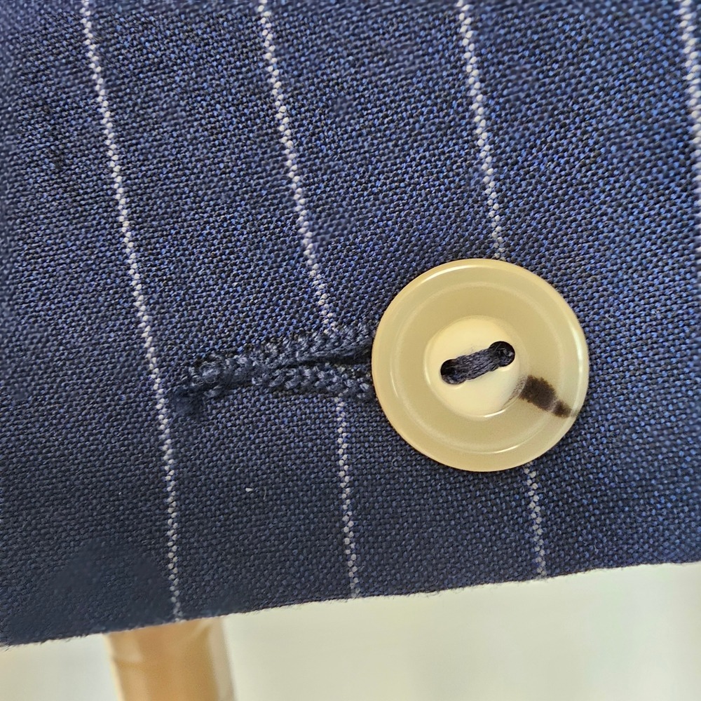 STAUD Navy Pinstripe Cropped Blazer Tailored Chic Minimalist Jacket Size 6 - Picture 8 of 12